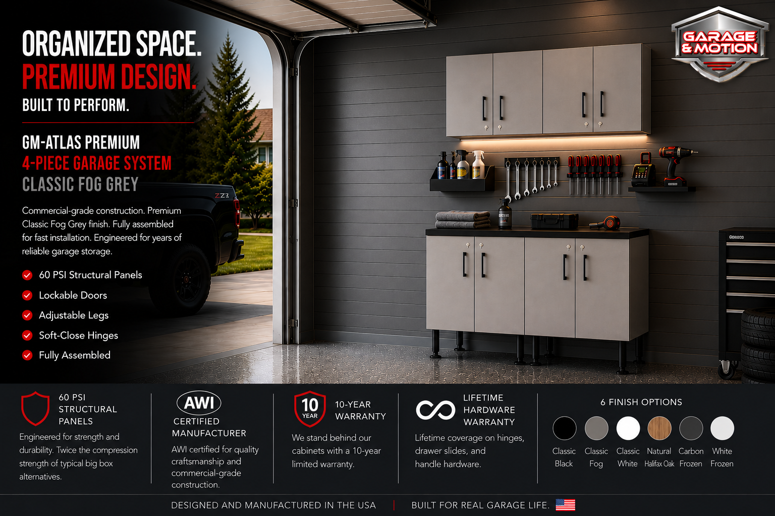 GM-Atlas Premium Garage Cabinets- 4 pc- Classic Fog