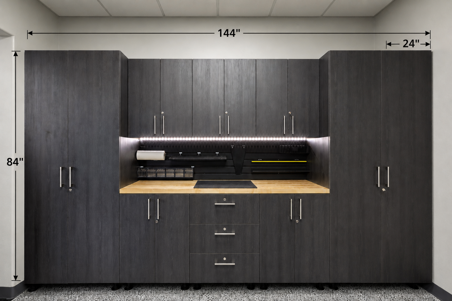 GM-Atlas Premium Garage Cabinet System — 9-Piece | Carbon Frozen