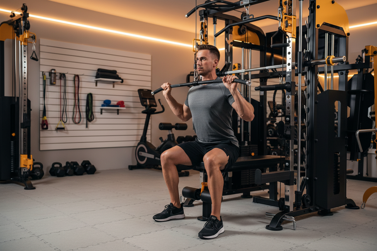 AL-A21 Lat Pulldown Bar on GMAL-3061B Smith Machine