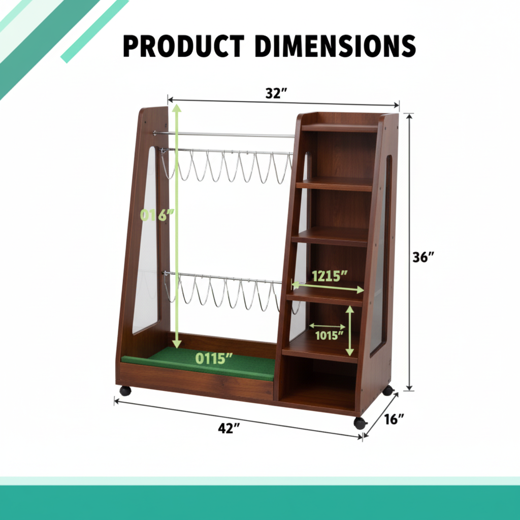 Brown Golf Bag Organizer - Dimensions Shot