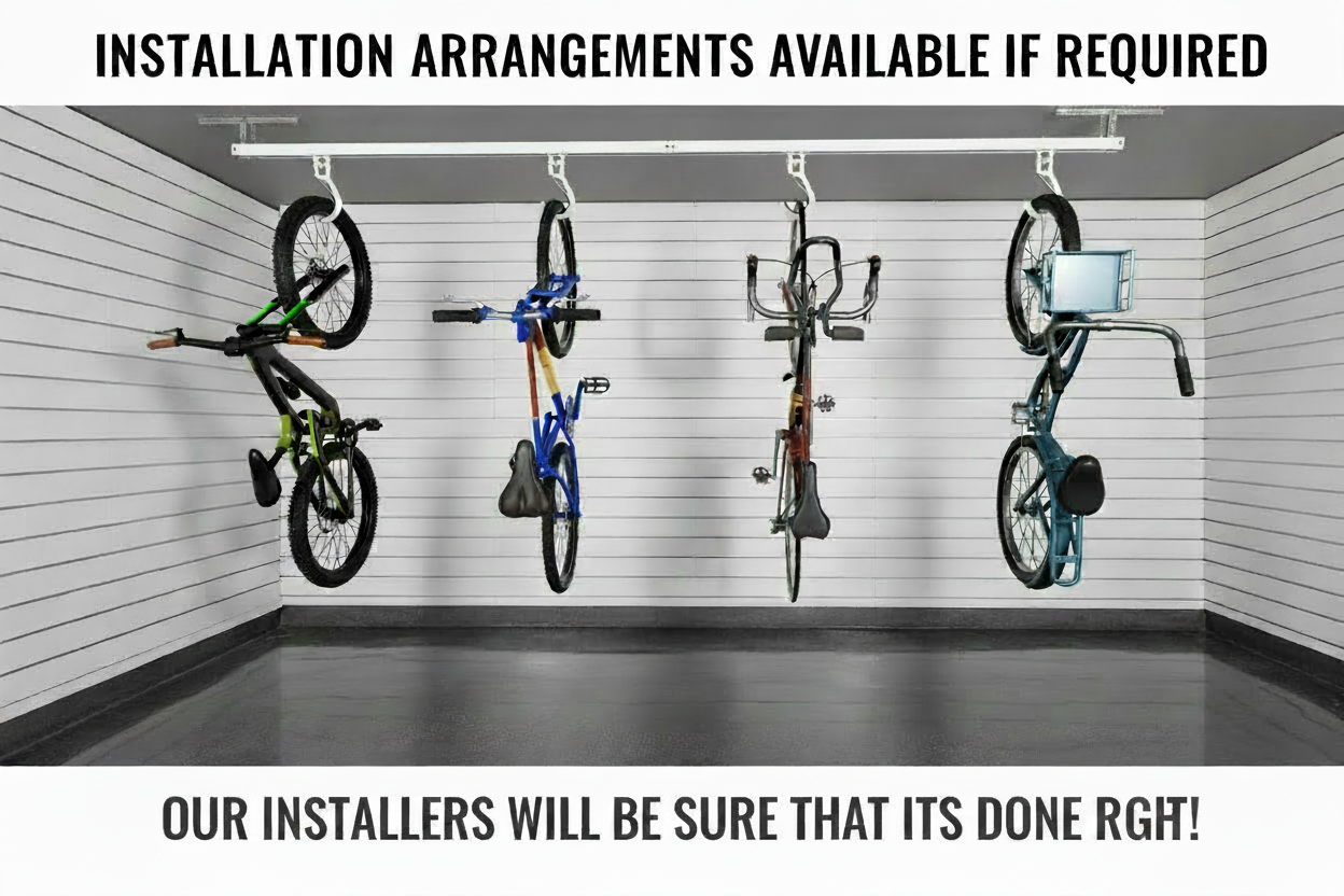 Overhead Ceiling Bike Storage Rack – Stores 4 Bikes | Garage & Motion