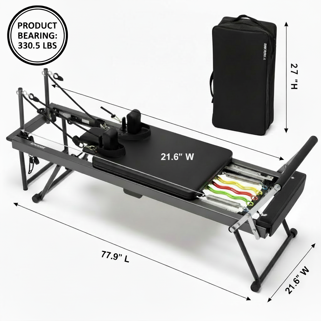 Foldable Pilates Reformer Black - Clean Studio Shot