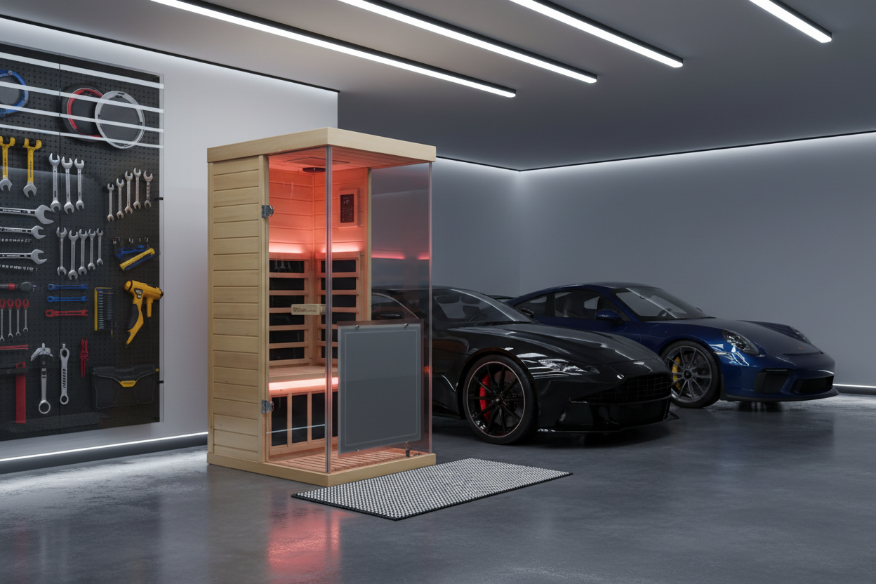 Infrared sauna in luxury garage