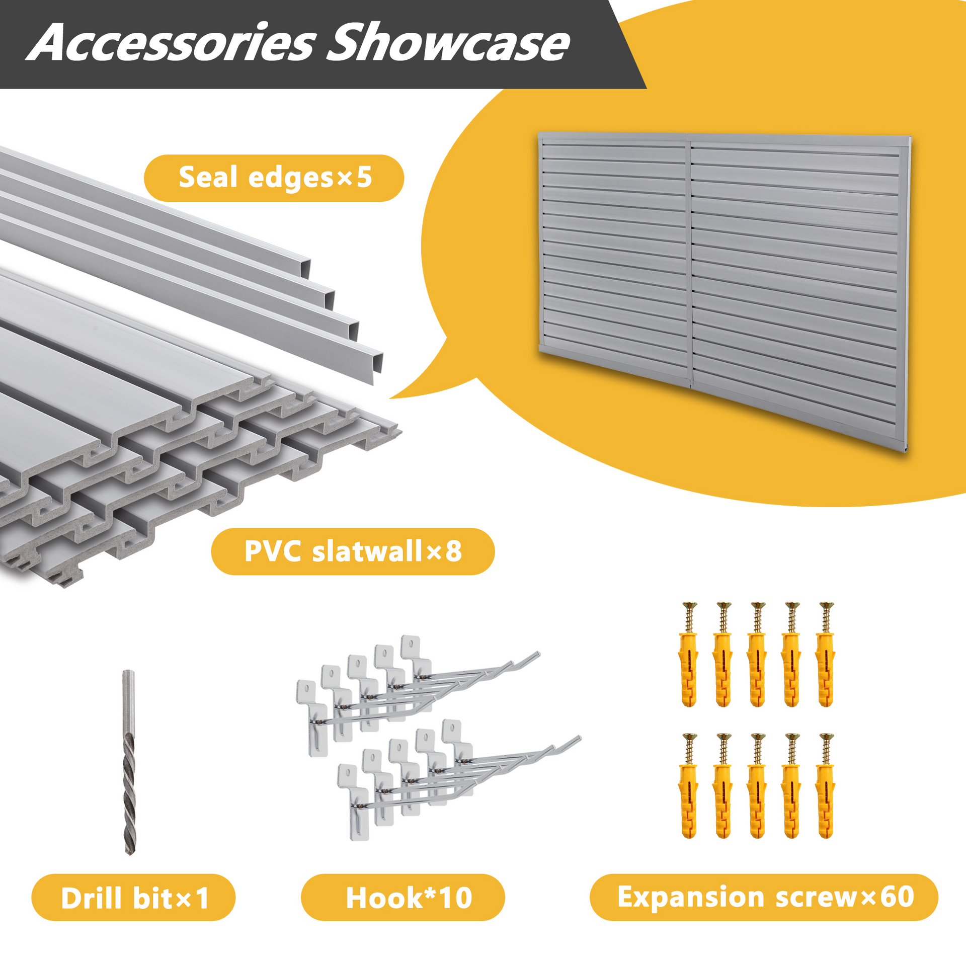 Heavy Duty PVC Slatwall Garage Organizer, 8ft X 4ft Section -Grey