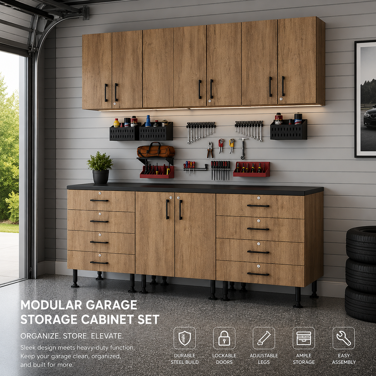 GM - Atlas Premium Garage Cabinets - 9 pc Classic Fog