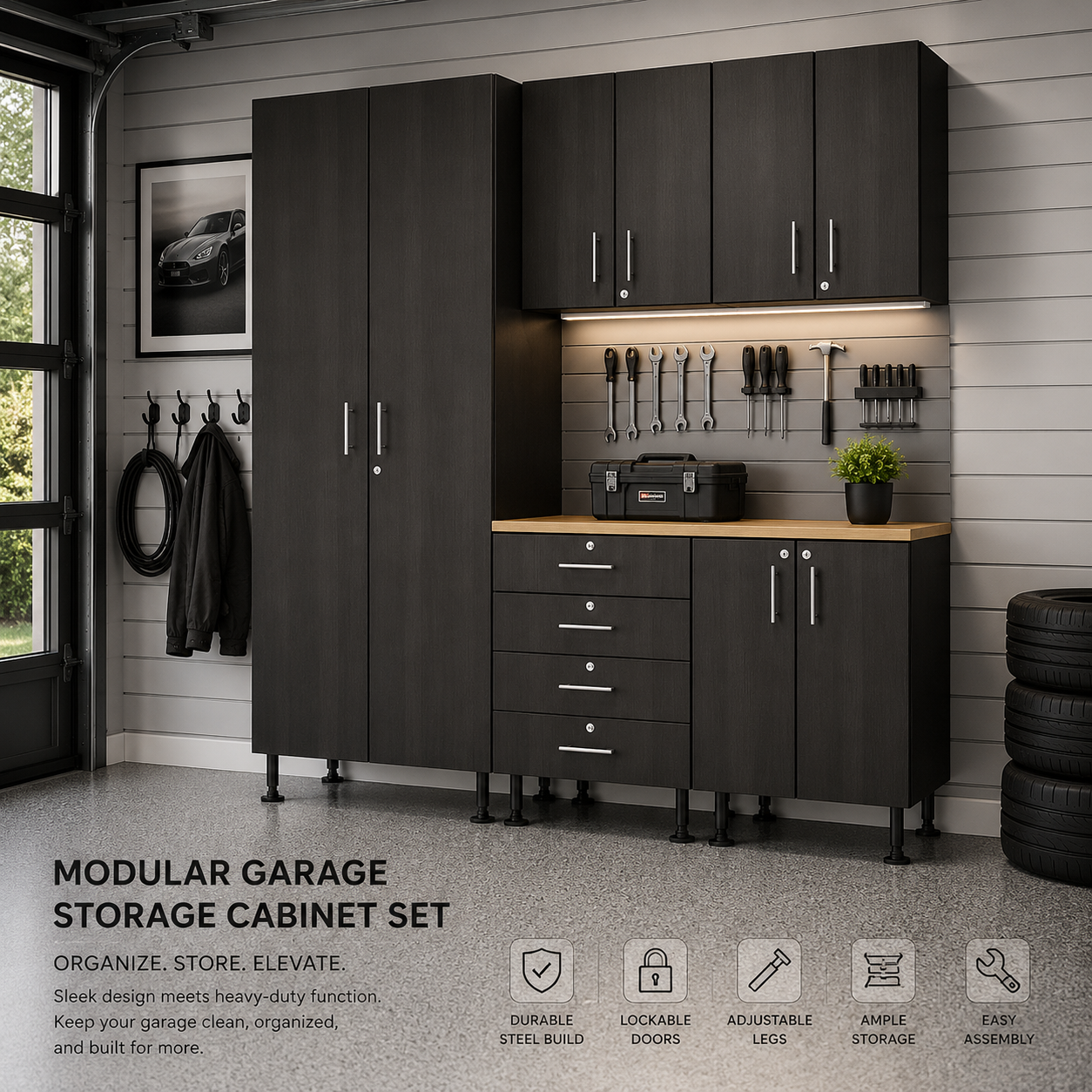 GM - Atlas Premium Garage Cabinets - 9 pc Classic Fog