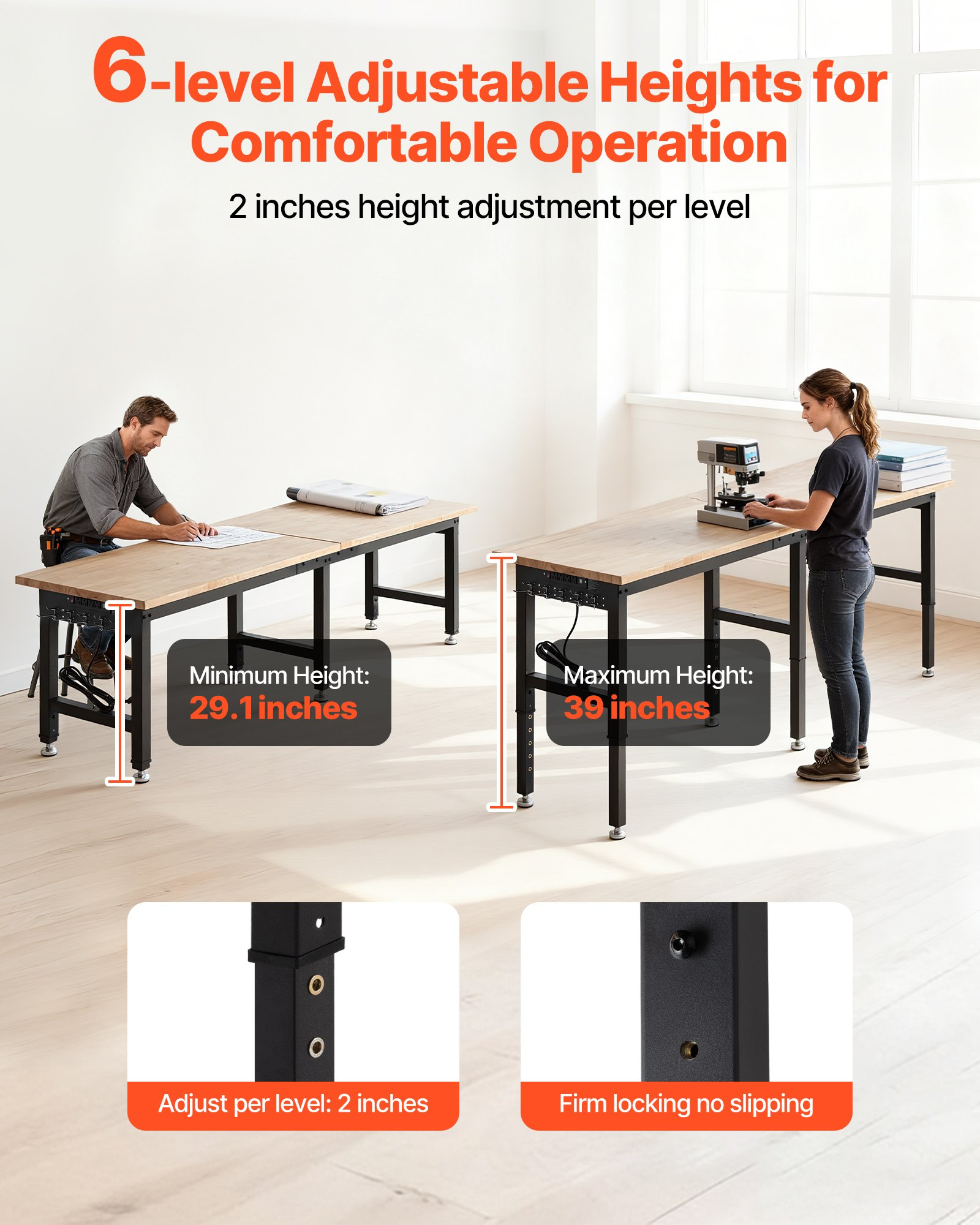 EXTRA LARGE -96 x 24 Inch  Wood Top Workstation with 4 AC Outlets & 2 USB. -Free Shipping