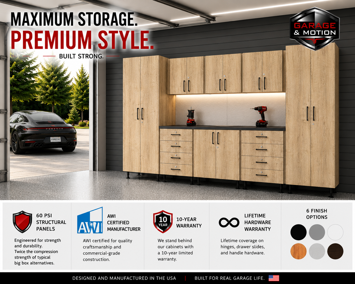 GM-ATLAS PREMIUM GARAGE CABINETS- 9PC Halifax OAK