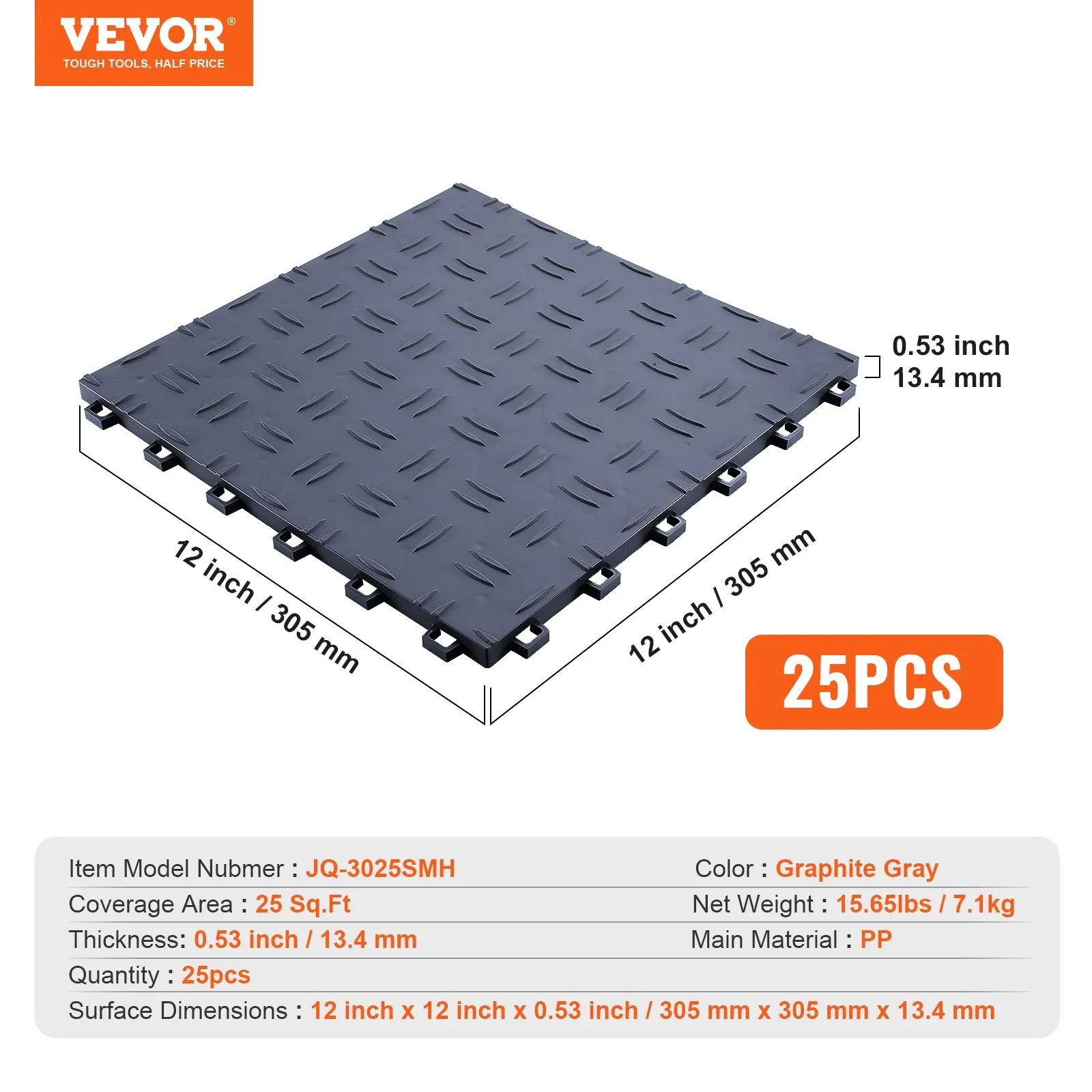 G&M -Garage Floor Tiles Interlocking, 12 x 12 x 0.53 inch 25 Pack Garage Floor - Black -5 colours available