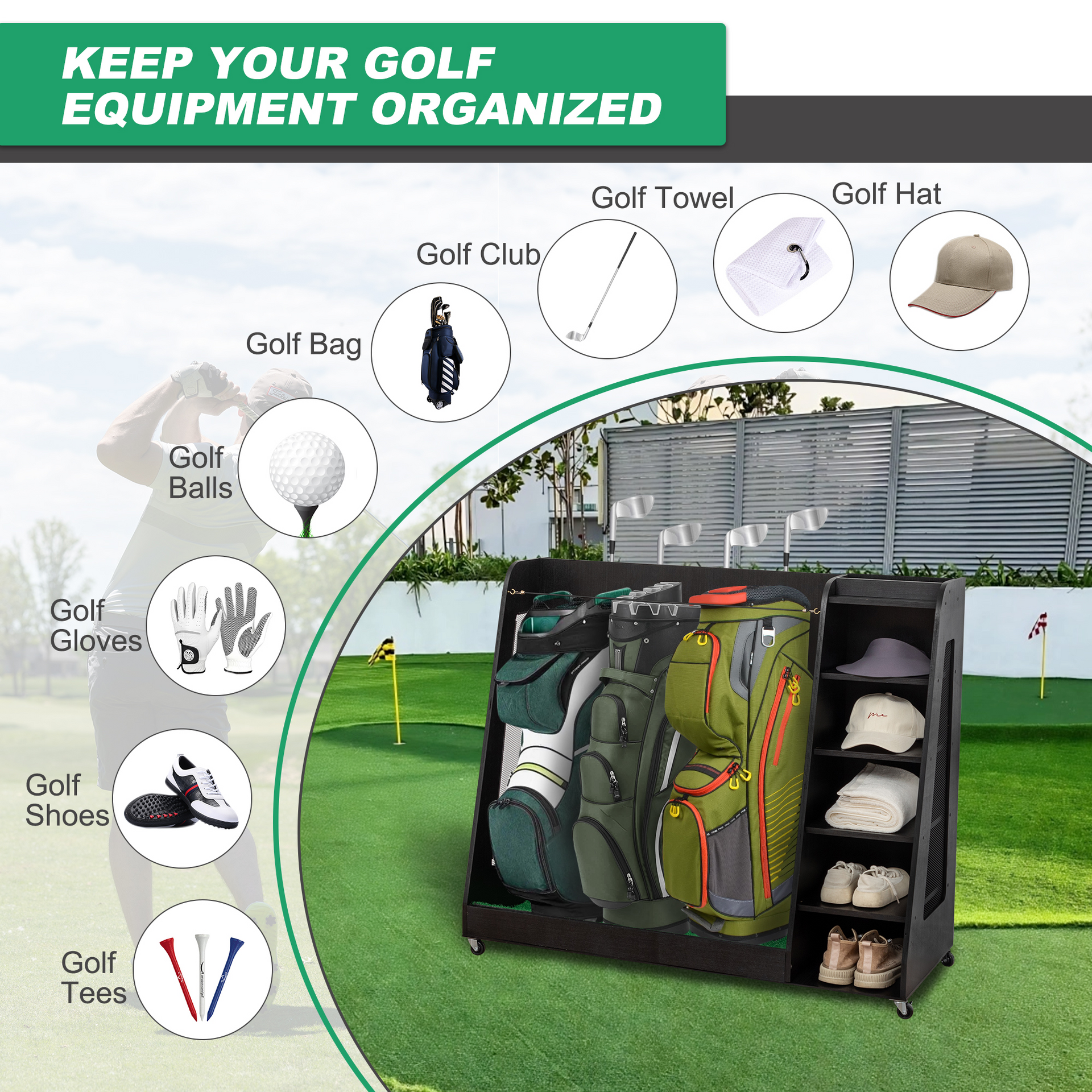 Wooden Golf Bag Storage Rack FREE SHIPPING