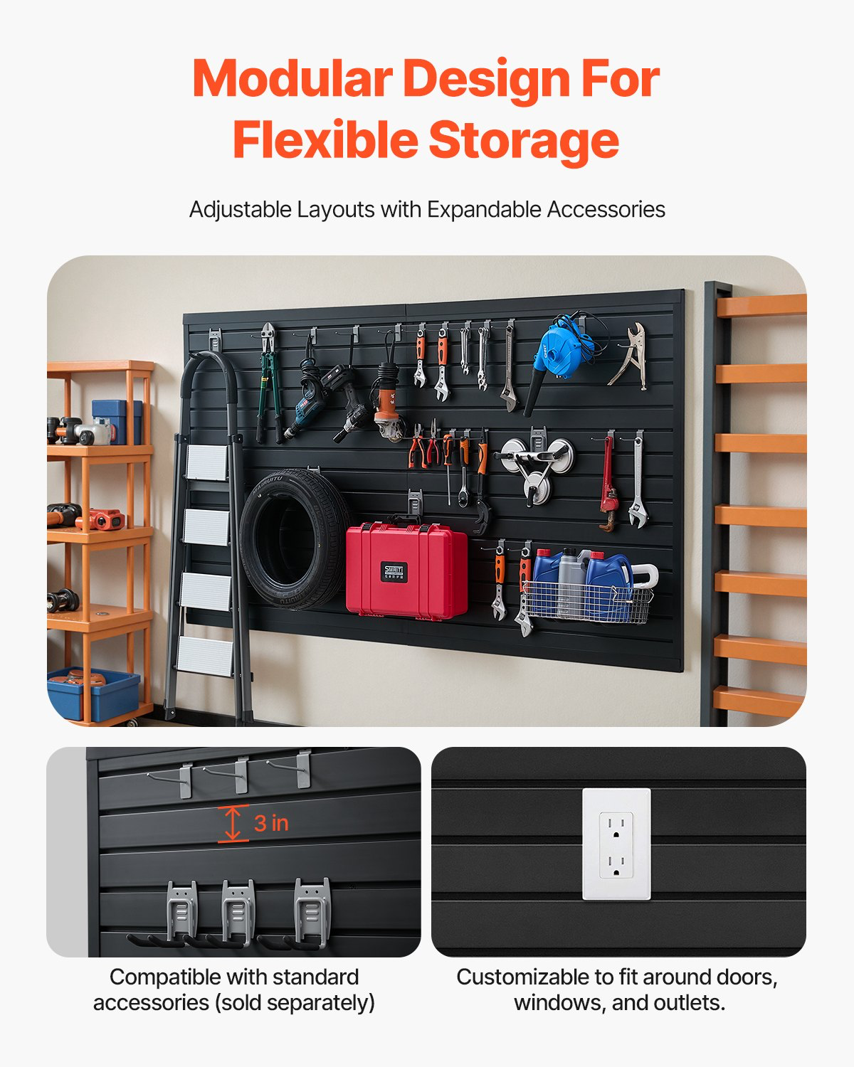 Slat Wall Paneling, 8 X 4 Ft, PVC Garage Slatwall  Black