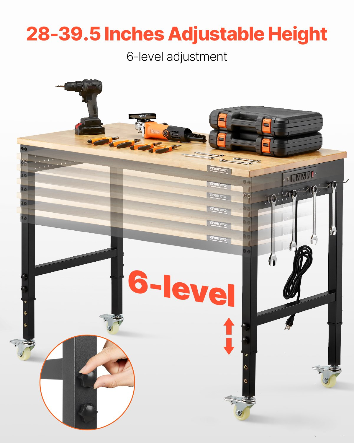 48-Inch Adjustable Workbench,48"x24" with power outlet, Free Shipping