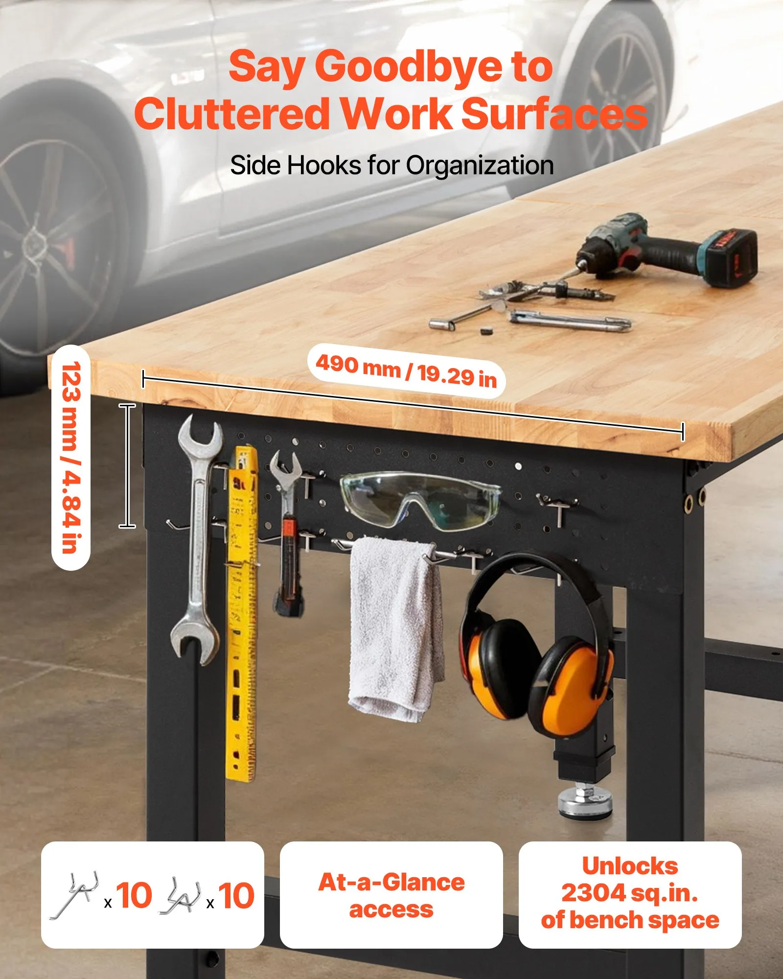 EXTRA LARGE -96 x 24 Inch  Wood Top Workstation with 4 AC Outlets & 2 USB. -Free Shipping