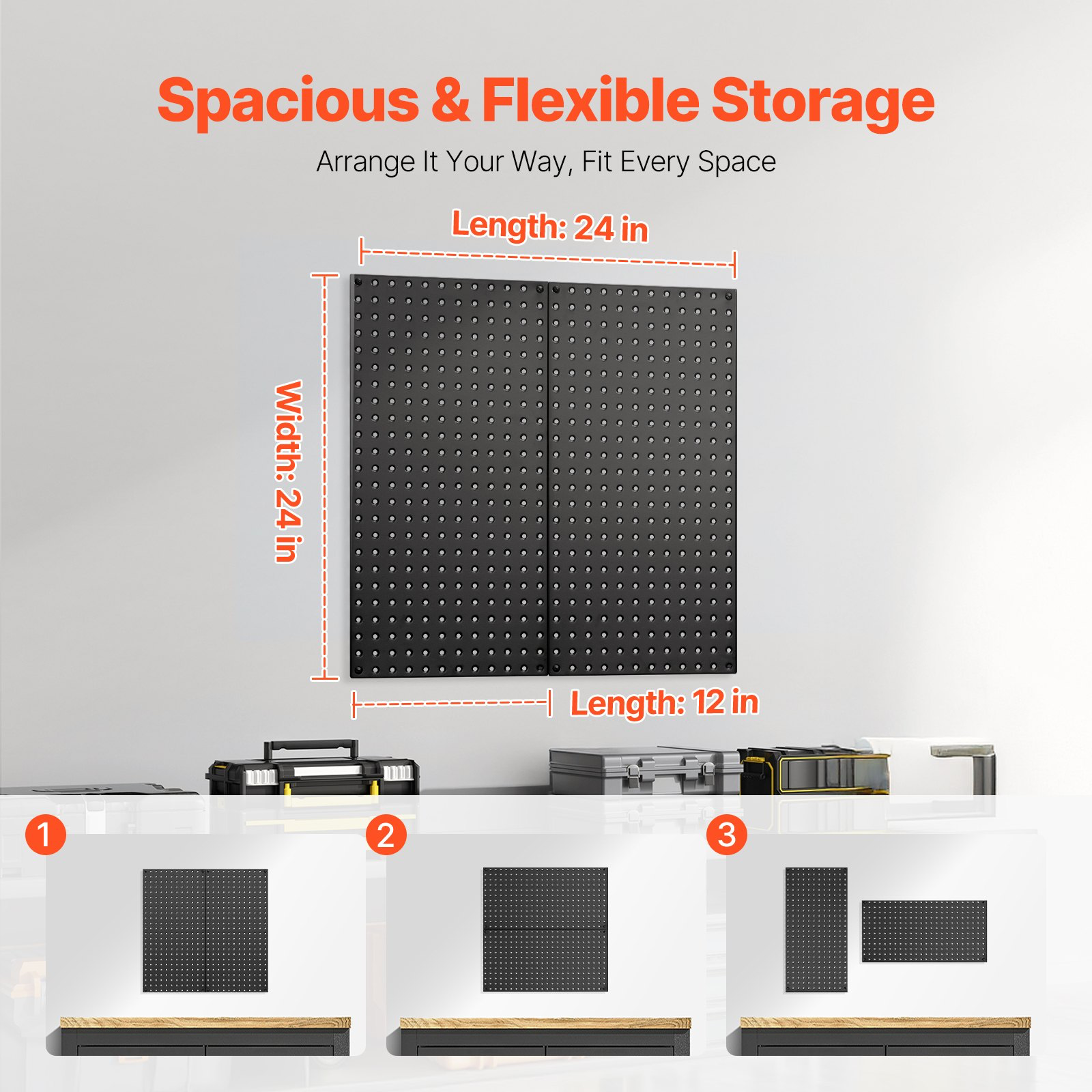 Metal Pegboard Panels, 24" X 12" Pegboard, 2 Panels, Heavy Duty