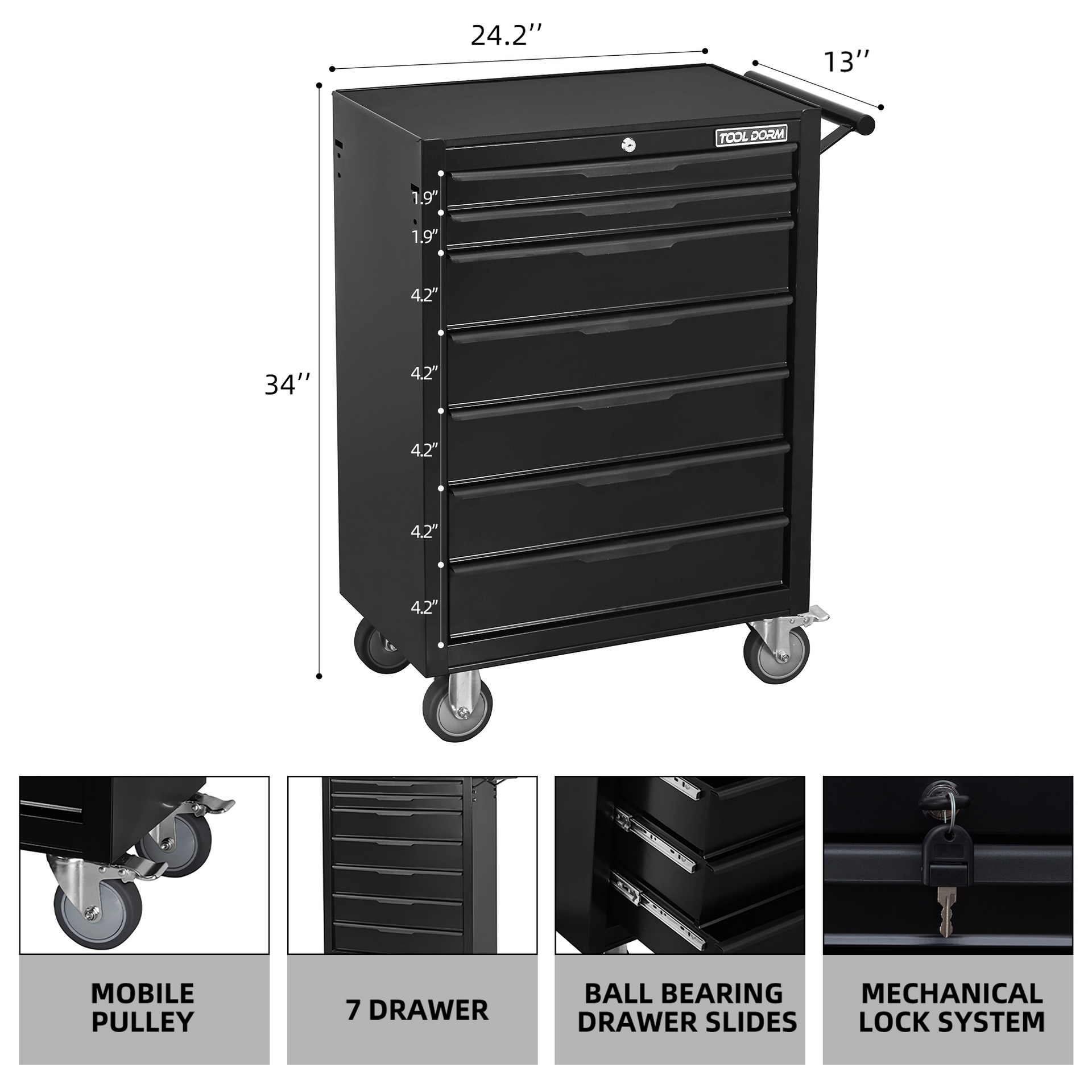 Tool Cabinet Tool Cart 24.2inch With Drawers And Wheels
