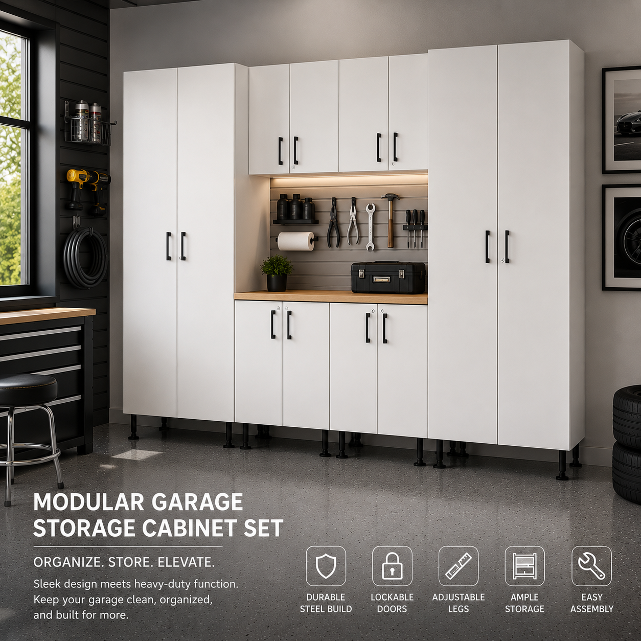 GM - Atlas Premium Garage Cabinets - 9 pc Classic Fog
