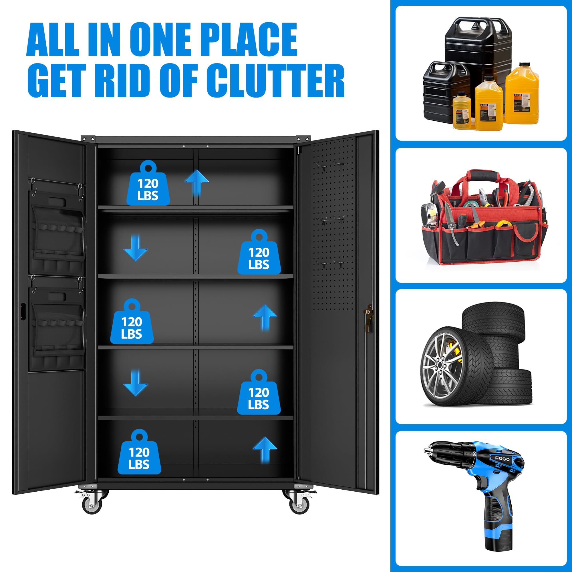Upgraded Wide & Deep Garage Storage Cabinet With Wheels. FREE FREIGHT
