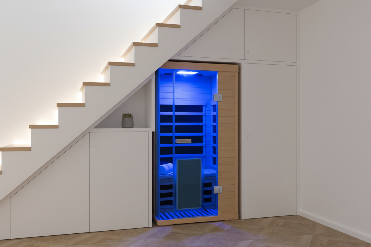 SH01 Full-Spectrum Infrared Sauna under stairway